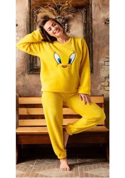 Sarı Peluş Pijama Takımı