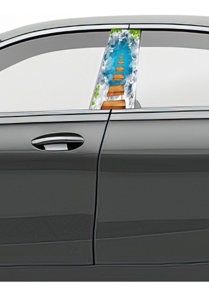 Araç Kapı Direk Kaplama Folyosu Desenli Sağ Sol Takım 2 Adet 22X50 cm