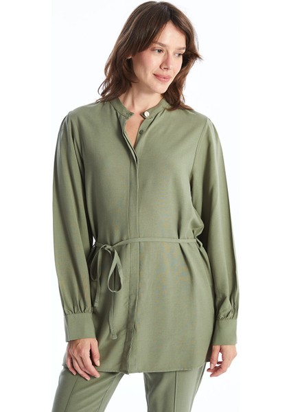 Yeni Sezon Hakim Yaka Keten Karışımlı Kadın Gömlek Tunik