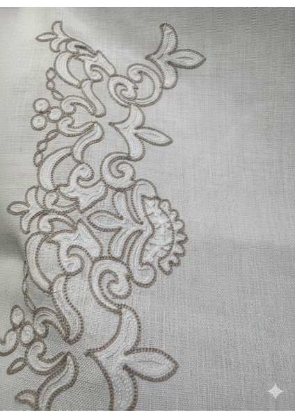 Lüks Nakış Işlemeli Ekru Masa Örtüsü | Bej Işleme Detaylı (Linen/keten Görünümlü) modelleri