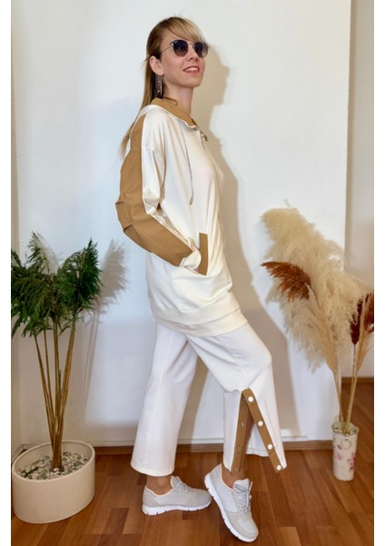 Premium Kalite Çıtçıt Detaylı Pantolonlu Kadın Tesettür Uyumlu Eşofman Takımı