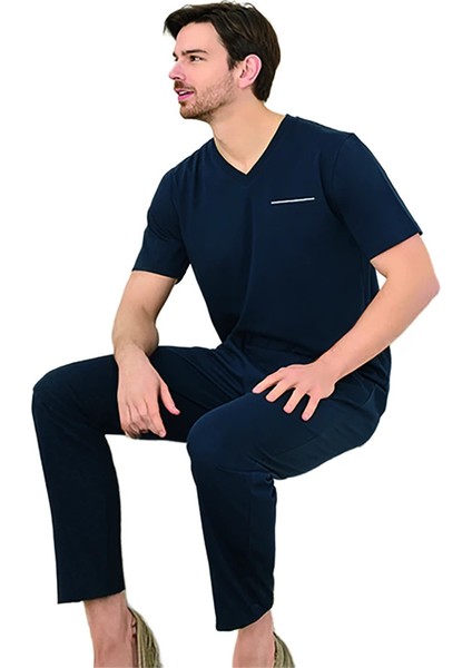 1514 Erkek Kısa Kol Uzun Alt Yazlık Pijama Takımı