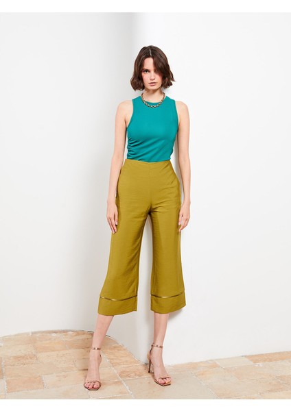 Yeni Sezon Kadın Yüksek Bel Standart Fit Düz Kapri