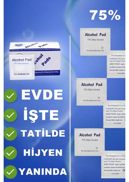 Ithal 100 Adet Alkollü %75 Ethyl Alcohol Günlük Genel Mendil Alkol Pedleri Çok Amaçlı Steril fırsatları