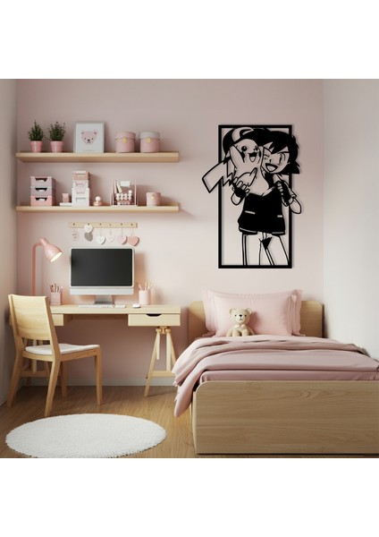 Pikachu ve Ash Temalı Ahşap Duvar Tablosu