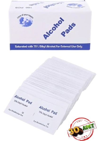 Ithal 30 Adet Alkollü %75 Ethyl Alcohol Günlük Genel Mendil Alkol Pedleri Çok Amaçlı Steril