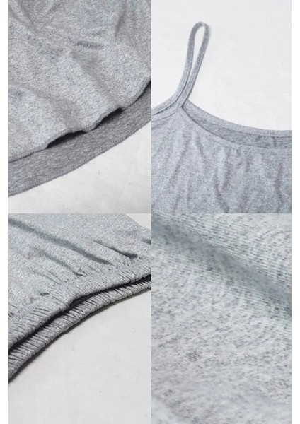 Kadın Gri Şortlu Penye Gecelik Takımı – Modern, Konforlu ve Günlük Kombinlere Uygun