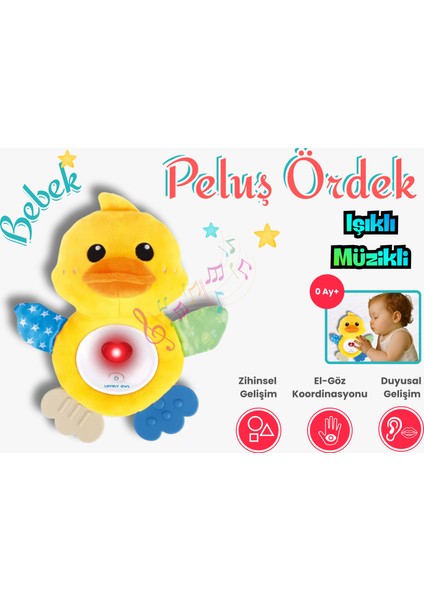 Sesli ve Işıklı Bebek Yatıştırıcı Ördek Peluş Oyuncak