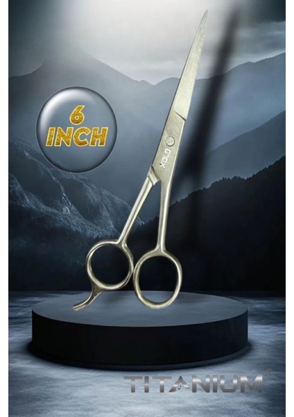 Titanium Kuyruklu Berber Makası Düz Uçlu 6 Inch Paslanmaz Çelik Geniş Parmak