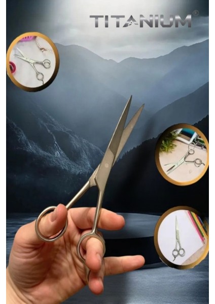 Titanium Kuyruklu Berber Makası Düz Uçlu 6 Inch Paslanmaz Çelik Geniş Parmak modelleri