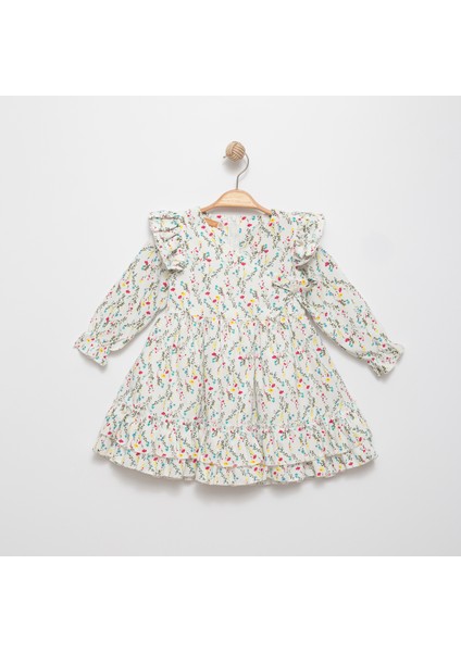 Kız Çocuk Kruvaze Yaka Çiçekli Elbise