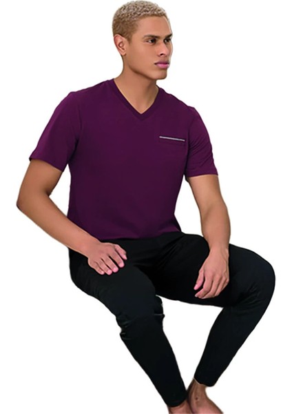 1514 Erkek Kısa Kol Uzun Alt Yazlık Pijama Takımı