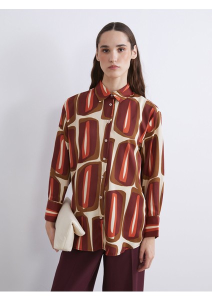 Yeni Sezon Desenli Saten Kadın Gömlek Tunik