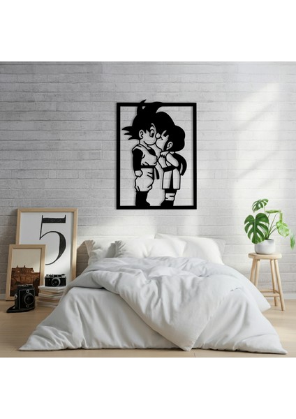 Goku And Chichi Temalı Ahşap Duvar Tablosu