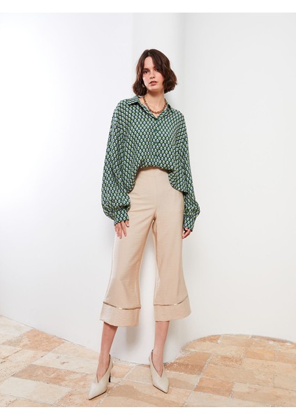 Yeni Sezon Kadın Yüksek Bel Standart Fit Düz Kapri fiyatları