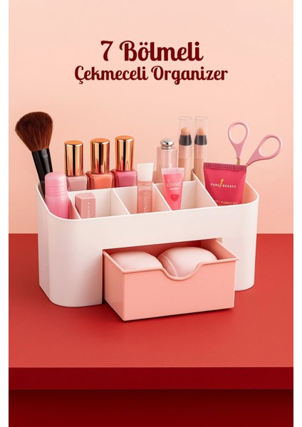 7 Bölmeli Çekmeceli Makyaj Takı Organizeri - Masaüstü Düzenleyici