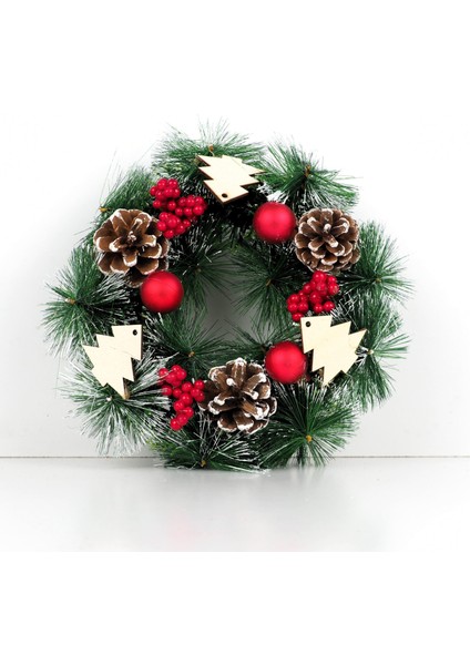 Yılbaşı Kapı Süsü Çam Ağacı Figürlü Karlı Naturel Dekoratif Çelenk 25 cm fırsatları