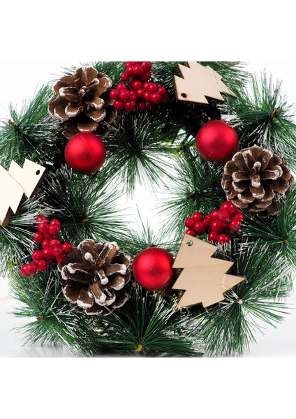 Yılbaşı Kapı Süsü Çam Ağacı Figürlü Karlı Naturel Dekoratif Çelenk 25 cm indirimleri