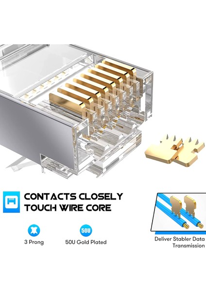 10 Adet Yeni Nesil Ez Delikli Cat7 Yüksek Performanslı Altın Kaplama RJ45 8P8C Cat7 Konnektör Stp Jak Utp Ethernet Konnektörü