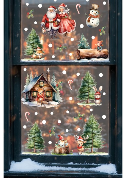 Santa & Kış Masalı Çift Taraflı Cam Sticker Seti – Büyük Boy Figürlü Yılbaşı Dekoru fiyatları