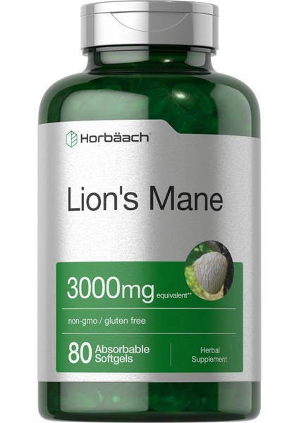 Horbäach Lions Mane Mushroom 3000MG 80 Absorbable Softgels