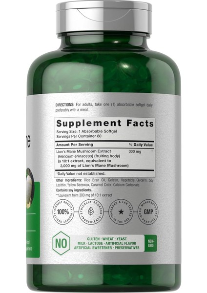 Horbäach Lions Mane Mushroom 3000MG 80 Absorbable Softgels modelleri