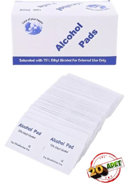 Ithal 20 Adet Alkollü %75 Ethyl Alcohol Günlük Genel Mendil Alkol Pedleri Çok Amaçlı Steril