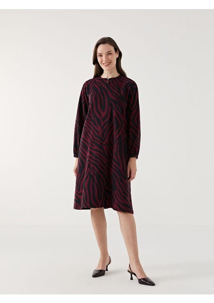 Yeni Sezon Bisiklet Yaka Desenli Elbise