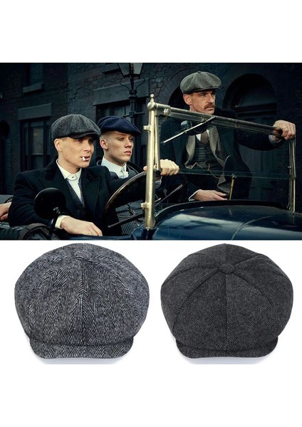 2 Adet Ingiliz Kasket Dökümlü Standart Kışlık Yün Peaky Blinders Kasket Arkası Lastikli