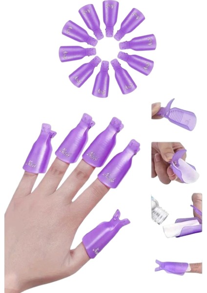 Kalıcı Oje Çıkarma Mandalı Korumalı 10 Adet Mor