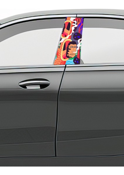 Araç Kapı Direk Kaplama Folyosu Desenli (Sağ Sol Takım) (2 Adet) - 22X50 cm