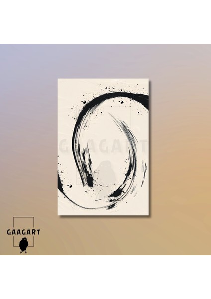 Tekli Dikey Kanvas Tablo Soyut Kremrengi Siyah Bohem Çizgiler modelleri