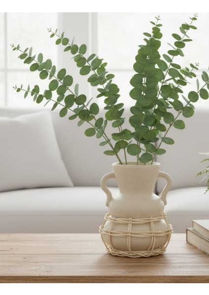 Çömlek Doğal Hasır Örgülü Terakota Vazo