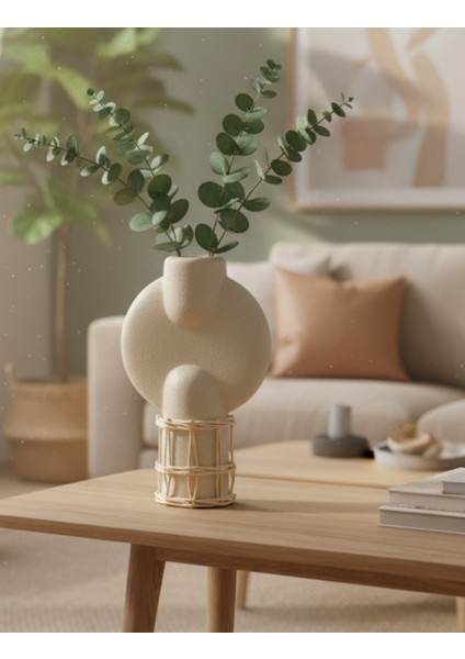 Silindir Doğal Hasır Örgülü Terakota Vazo