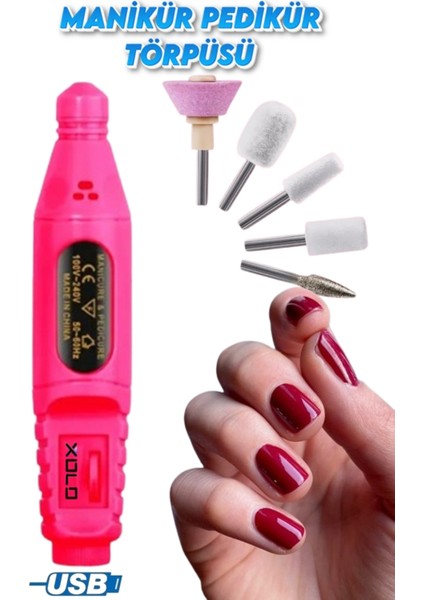 Manikür Pedikür Makinesi 20.000 Rpm 5 Başlıklı USB Protez Tırnak Ayak Nasır Mantar Freze Makinesi