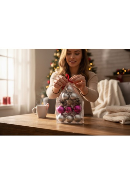 Yılbaşı Ağaç Süsü 12'li - Top Kozalak Ev Seti modelleri