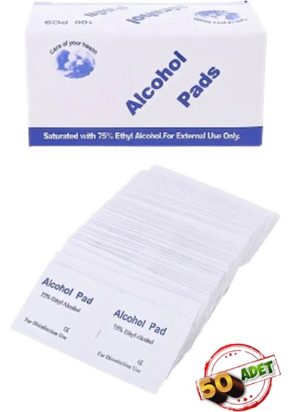 Ithal 50 Adet Alkollü %75 Ethyl Alcohol Günlük Genel Mendil Alkol Pedleri Çok Amaçlı Steril