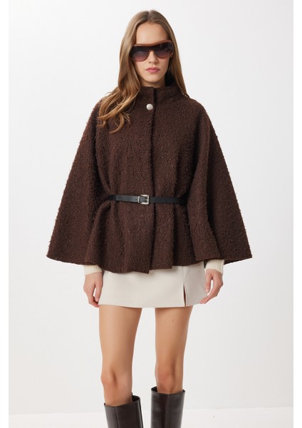 Kemerli Düğmeli Buklet Panço LDE0010 Kahverengi fiyatları