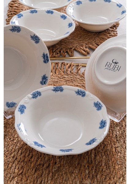 Vintage Flowers Blue 15 cm 6’lı Porselen Çorba Kasesi Seti
