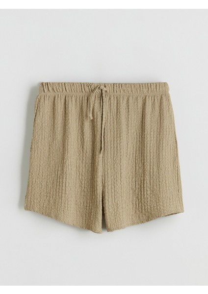 Yeni Sezon Beli Lastikli Dokulu Kadın Şort indirimleri