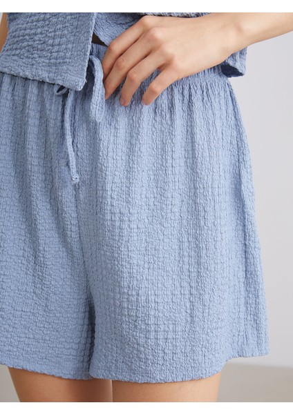 Yeni Sezon Beli Lastikli Dokulu Kadın Şort modelleri