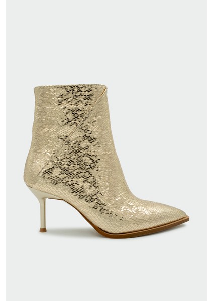 Luis Gold Yılan Desenli Sivri Burun Kadın Bot