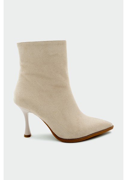 Apex Bej Süet Sivri Burun Fermuarlı Kadın Bot