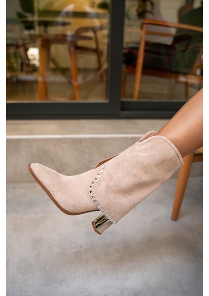 Samira Bej Süet Kadın Taş Detaylı Topuklu Bot indirimleri