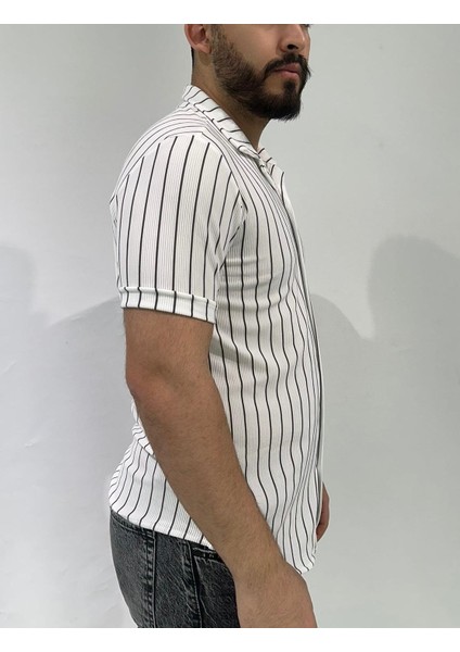 Beyaz Renk Kahve Çizgili Oversize Erkek Gömlek fiyatları