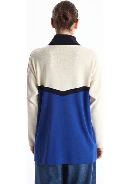 Yeni Sezon Dik Yaka Renk Bloklu Kadın Triko Tunik fırsatları