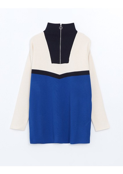 Yeni Sezon Dik Yaka Renk Bloklu Kadın Triko Tunik indirimleri