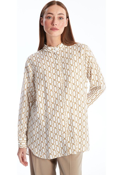 Yeni Sezon Hakim Yaka Desenli Uzun Kollu Kadın Tunik