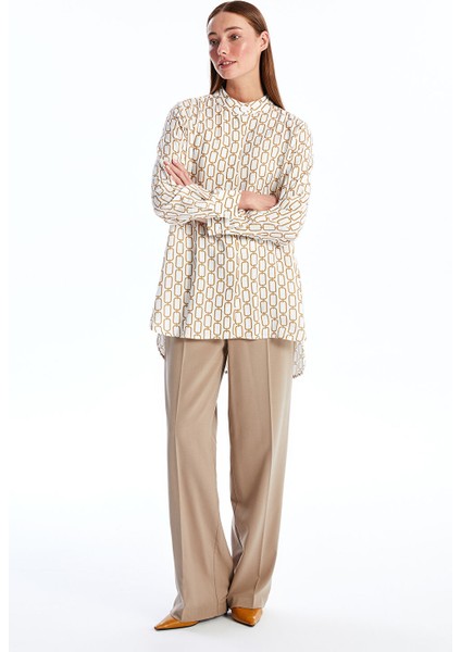 Yeni Sezon Hakim Yaka Desenli Uzun Kollu Kadın Tunik fiyatları