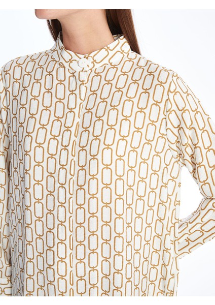 Yeni Sezon Hakim Yaka Desenli Uzun Kollu Kadın Tunik modelleri